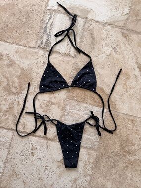 Vincija Swim Black Polka Dot String Triangle Bikini Set
